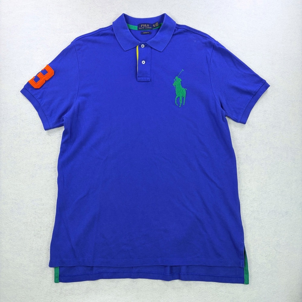 Polo Ralph Lauren Mens XL Blue Big Pony Custom Fit Short Sleeve Polo Shirt 3